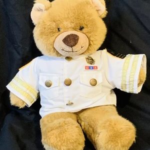 Build A Bear Workshop Brown Bear Plush White Navy Uniform Shirt Stuffed Animal